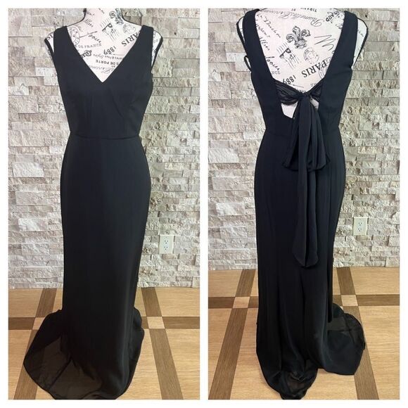SOCIAL BRIDESMAIDS Sleeveless Tie Back Chiffon Trumpet Gown Maxi Dress NWT - Picture 1 of 9